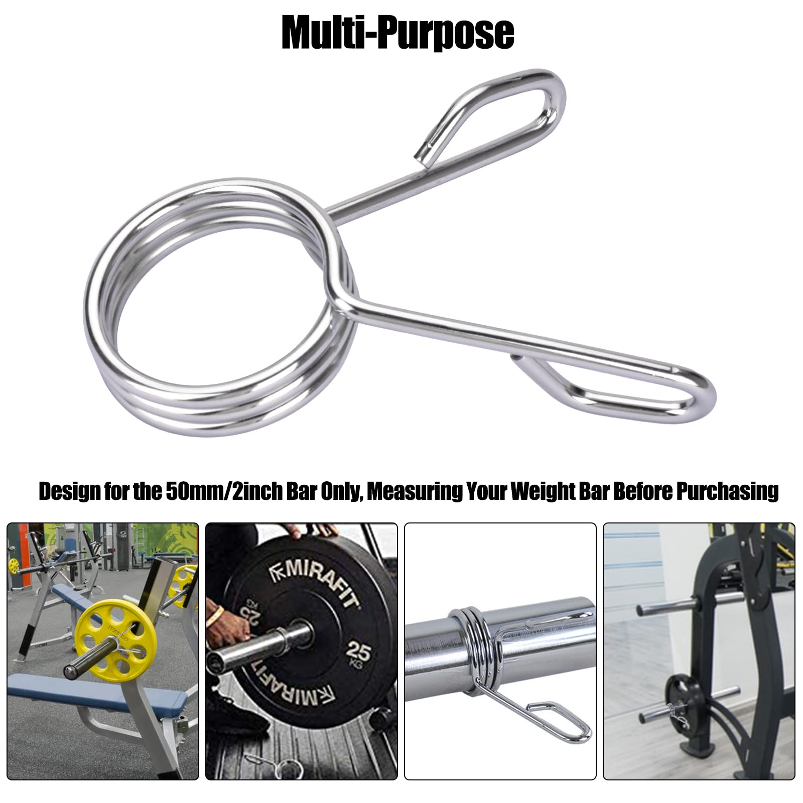 AccEncyc 2 Inch Olympic Barbell Spring Collar Clips - Secure Dumbbell & Weight Bar Clamps for Weightlifting, Powerlifting & Strength Training - Perfect for Home Gym, CrossFit & Commercial Fitness Centers
