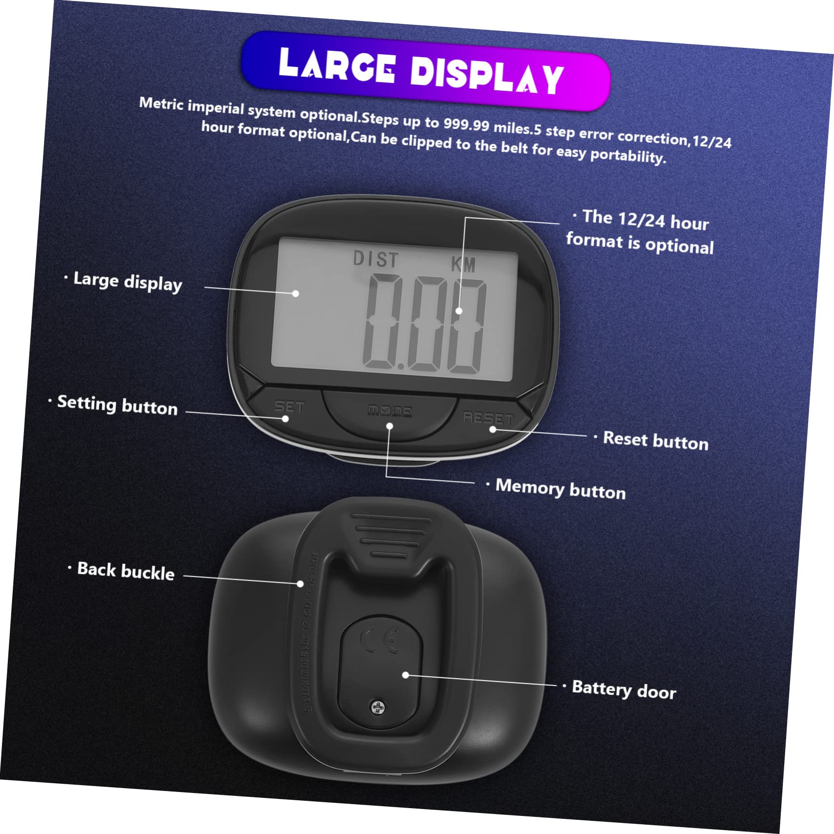 WESIEVYA Step Counter Watch - Accurate Pedometer for Walking, Running & Fitness Tracking with Hip/Pocket Clip - Perfect for Sports, Hiking & Daily Activity Monitoring