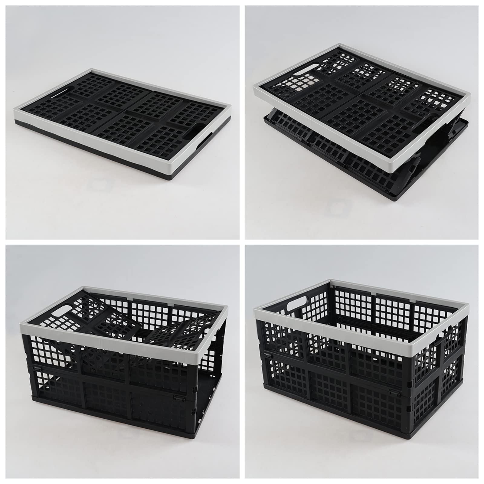 3-Pack 42L Collapsible Plastic Storage Crates - Foldable Stackable Organizer Bins for Home, Office, Garage & Car Organization (Multi-Purpose Utility Containers)