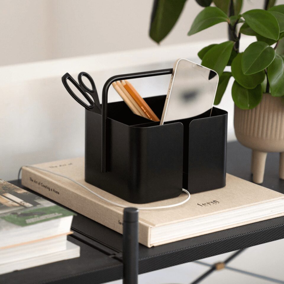 DESIGNSTUFF Black Square Storage Caddy & Organizer Box - Perfect for Home, Office, Bathroom & Car Organization