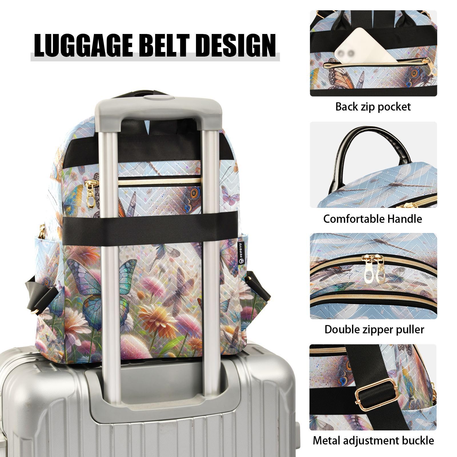 ODAWA Anti-Theft Mini Backpack for Women - Stylish Butterfly & Dragonfly Design, Lightweight Travel Backpack & Laptop Bag (Fits 15.6