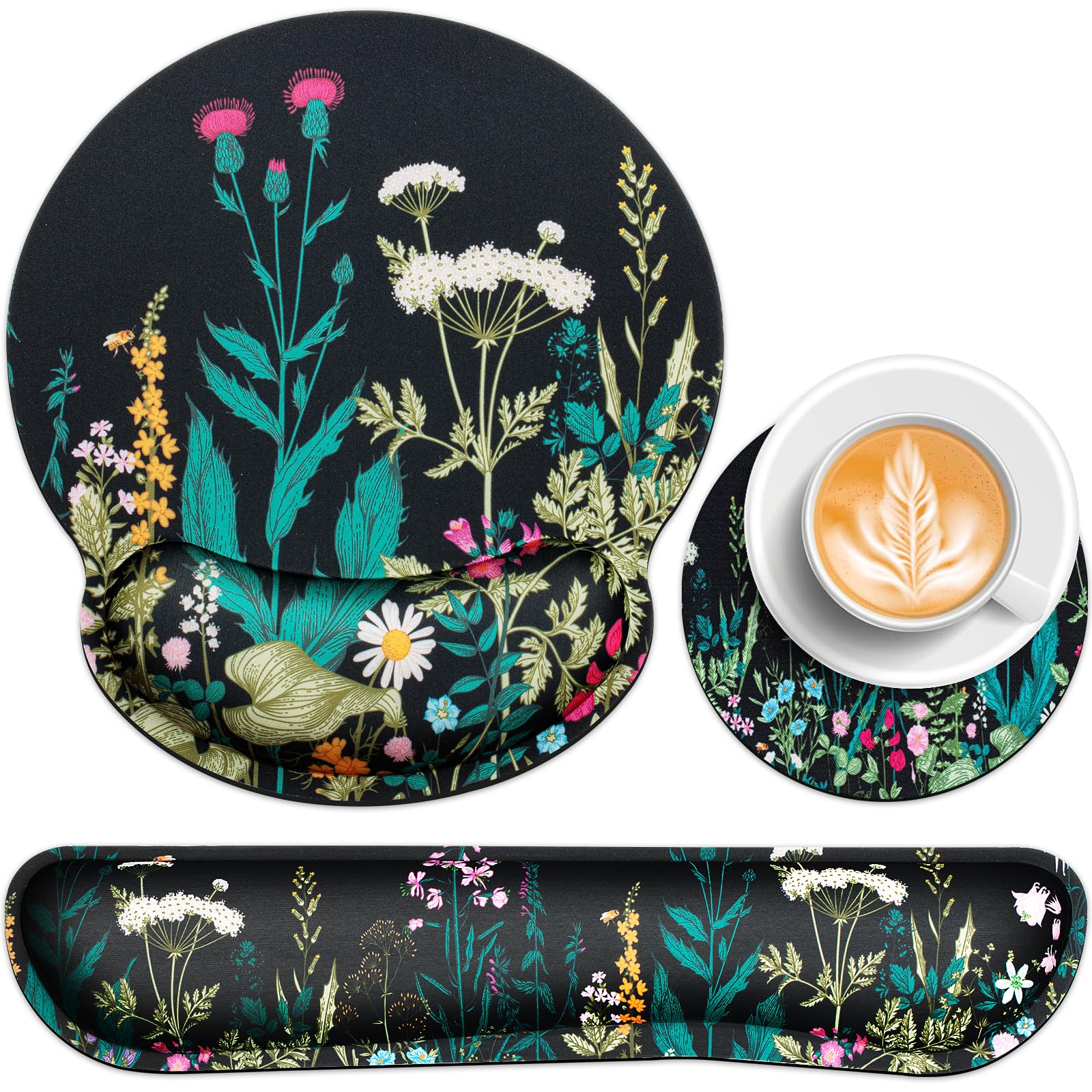 Qomolama 3-in-1 Ergonomic Mouse Pad with Memory Foam Wrist Rest & Anti-Skid Base - Premium Gaming Mouse Pad Set for Office, Study & Home Use - Perfect for Long Hours of Computer Work, Typing & Gaming