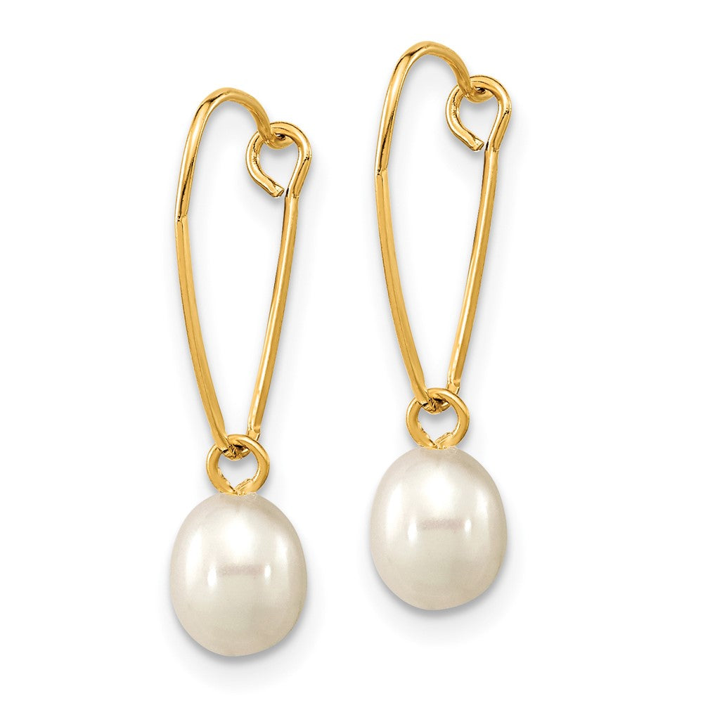 6-7mm Gold Madi K Rice White FWC Pearl Dangle Earrings - SE3045 | Elegant Pearl Jewelry for Women, Perfect for Weddings, Parties & Special Occasions