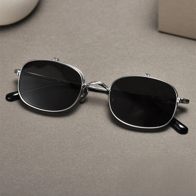 Unisex Black Semi-Rimless Rectangle Titanium Eyeglasses with Clip-On Sunglasses K15 - Stylish & Lightweight for Work, Driving, and Outdoor Activities