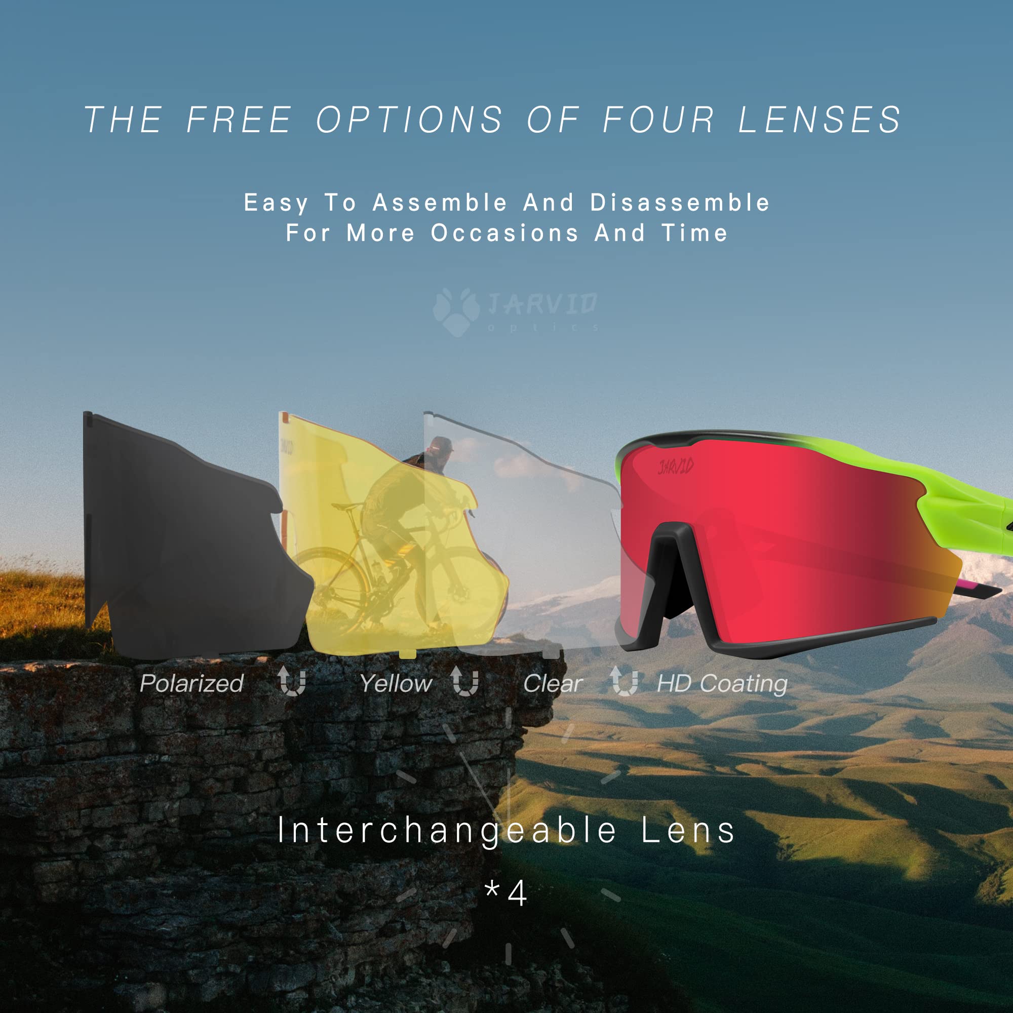 Polarized Cycling Glasses for Men & Women - UV Protection Sports Sunglasses with 4 Interchangeable Lenses - Ideal for Road Biking, Running & Outdoor Activities