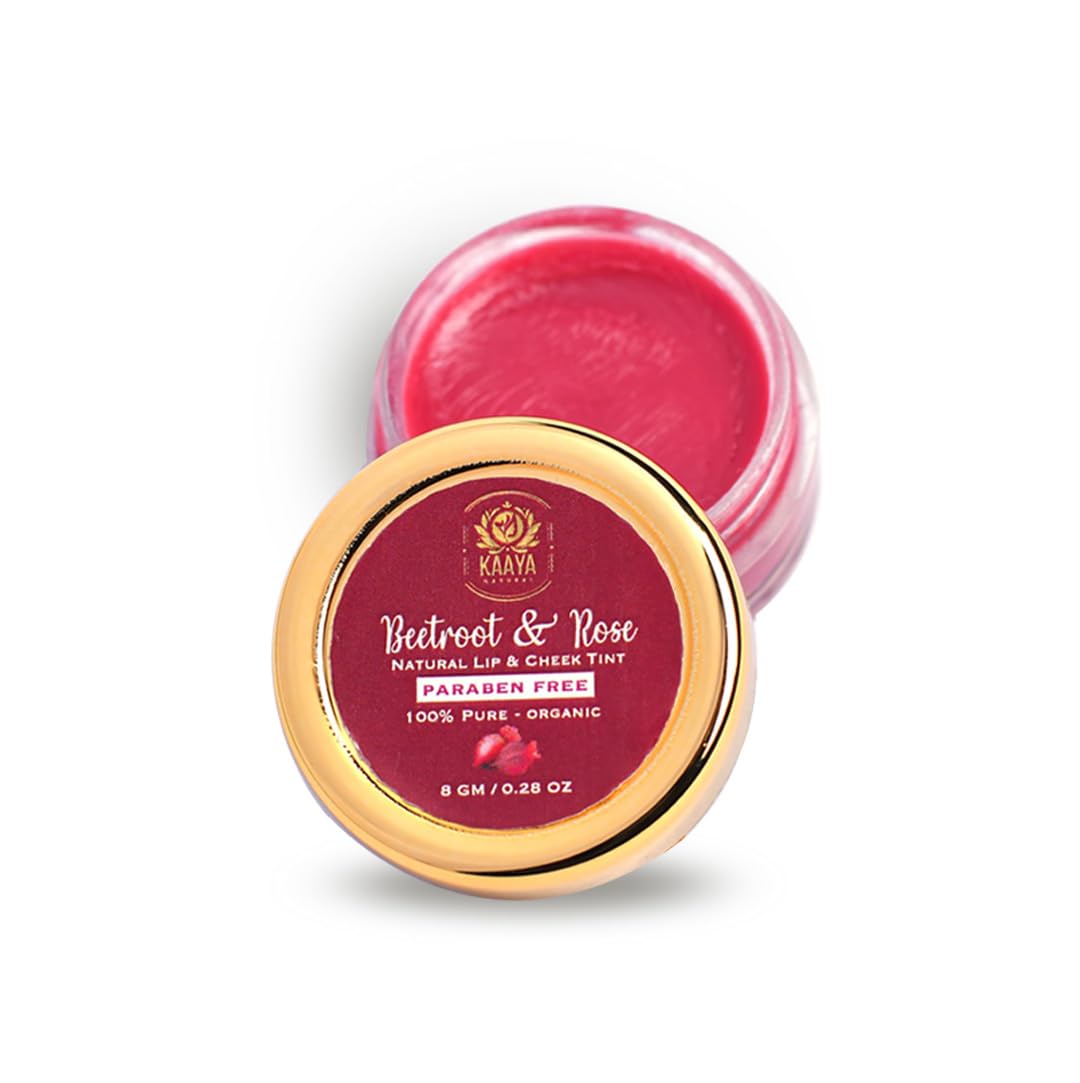 Kaaya Natural Beetroot & Rose Lip & Cheek Tint - 100% Organic Vegan Lip Stain for Hydration & UV Protection | Dark Lip Lightening Treatment | Nourishing Lip Balm for Chapped Lips | All Skin Types | Perfect for Daily Wear, Date Nights & Natural Makeup Looks
