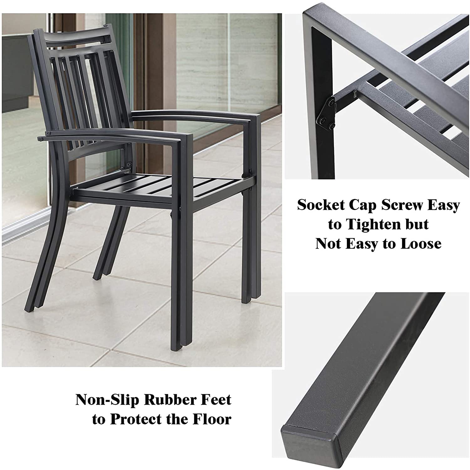 MFSTUDIO 9-Piece Outdoor Patio Dining Set - 8 Stackable Metal Armchairs & 1 Square Table - Durable Garden Furniture for Backyard, Lawn, Poolside & BBQ Parties