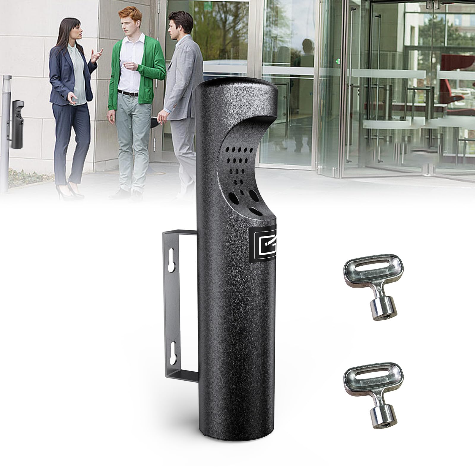 Wall-Mount Outdoor Cigarette Receptacle - Commercial Smoking Ashtray for Public Spaces, Black Metal Cigarette Bin with Easy-Clean Design - Perfect for Restaurants, Parks & Office Buildings