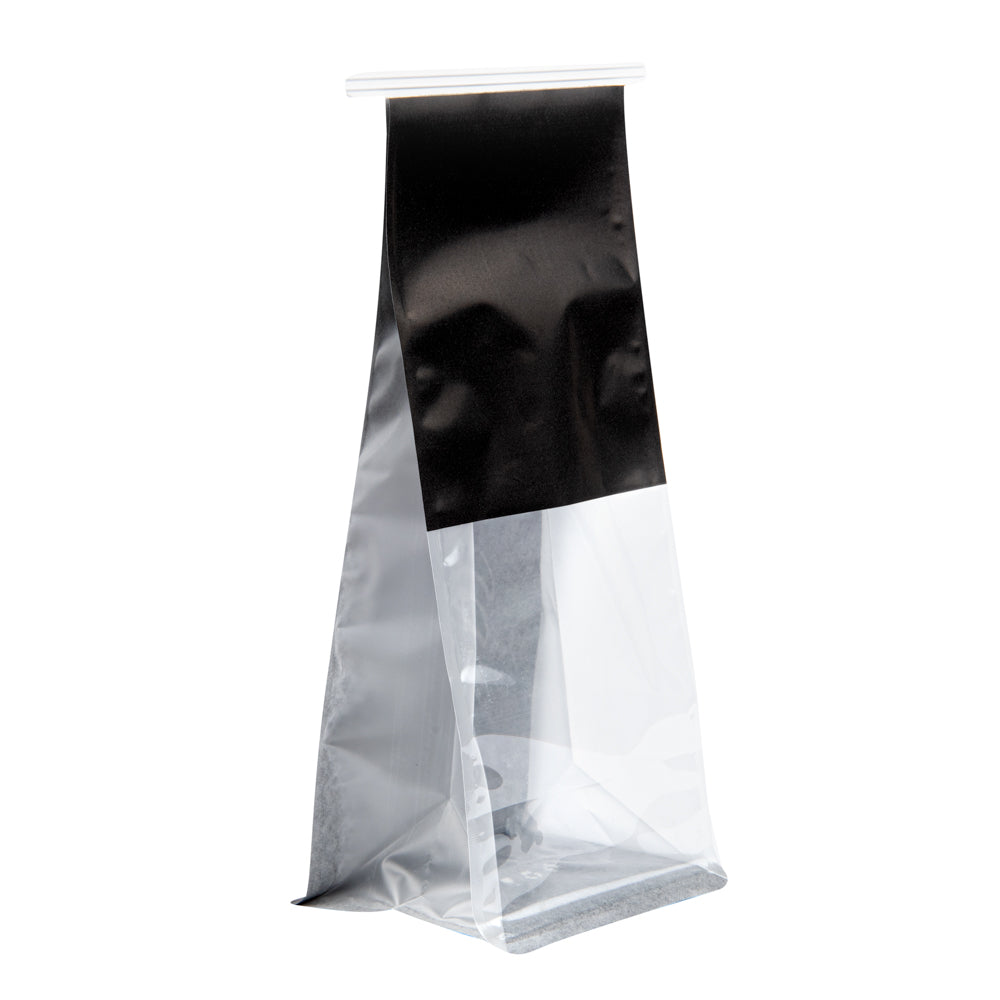 Premium Black Cotton Paper Tin Tie Bags with Clear Window - 5x4x11.25 Inches (100 Count) - Ideal for Coffee Beans, Loose Leaf Tea & Bulk Food Storage