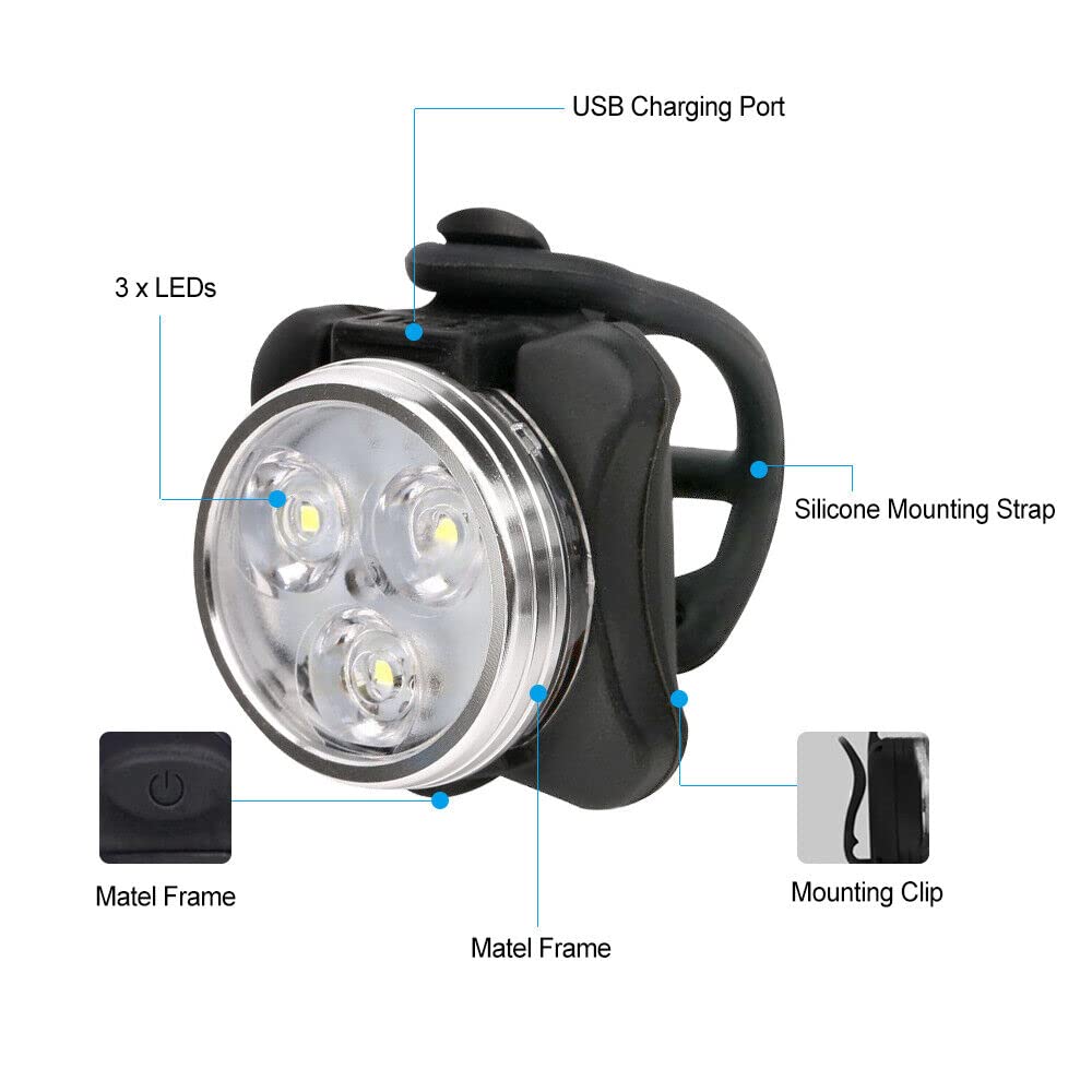 Super Bright Rechargeable LED Bike Light Set - 650mAh Lithium Battery Front Headlight & Rear Safety Light for Night Cycling, Commuting, and Outdoor Adventures