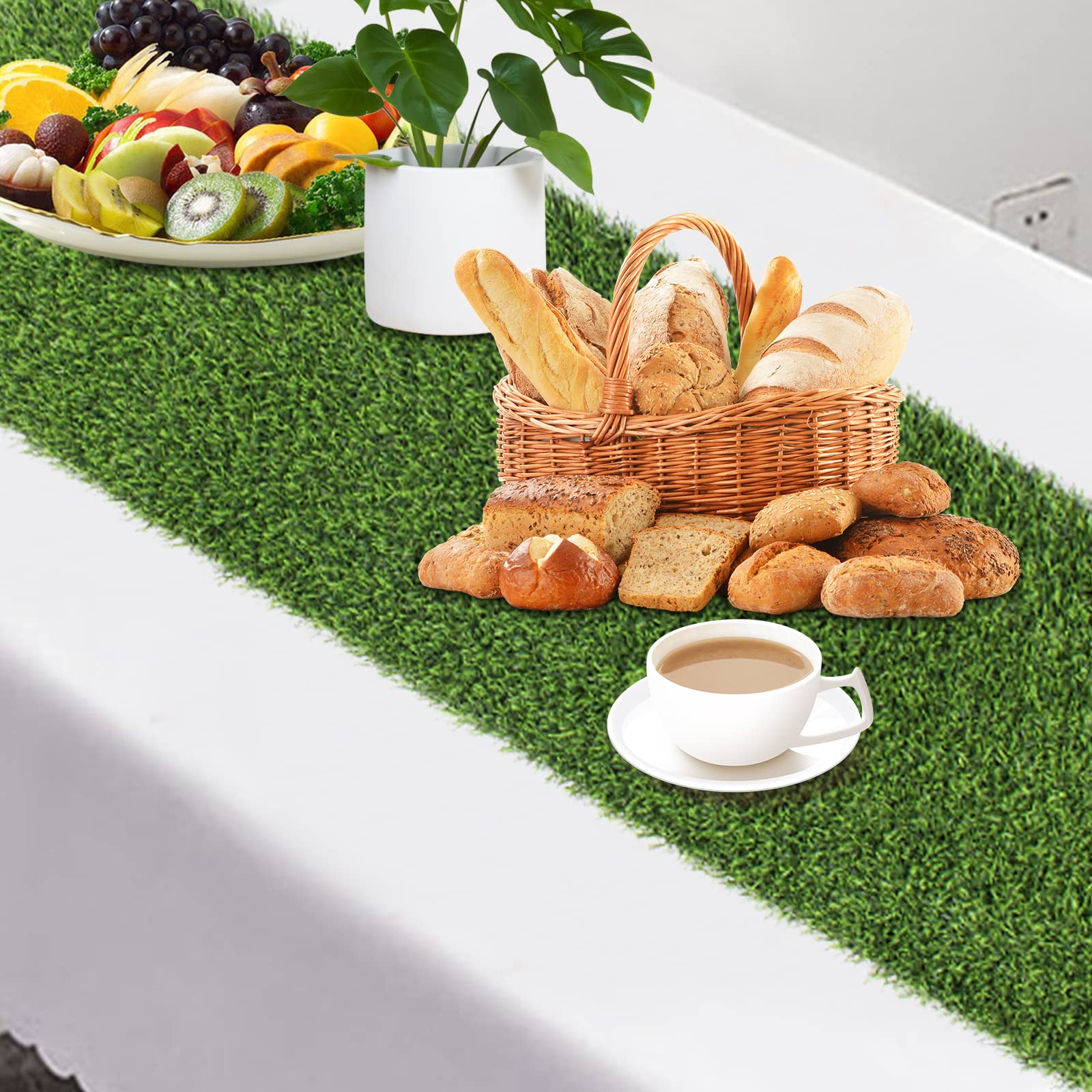 Kesfey 12x108 Inch Artificial Grass Table Runner - Green Synthetic Fake Grass Carpet Rug for Christmas Table Decor, Golf Party, Baby Shower - Durable Thick Tabletop Decor for Home, Events & Outdoor Gatherings