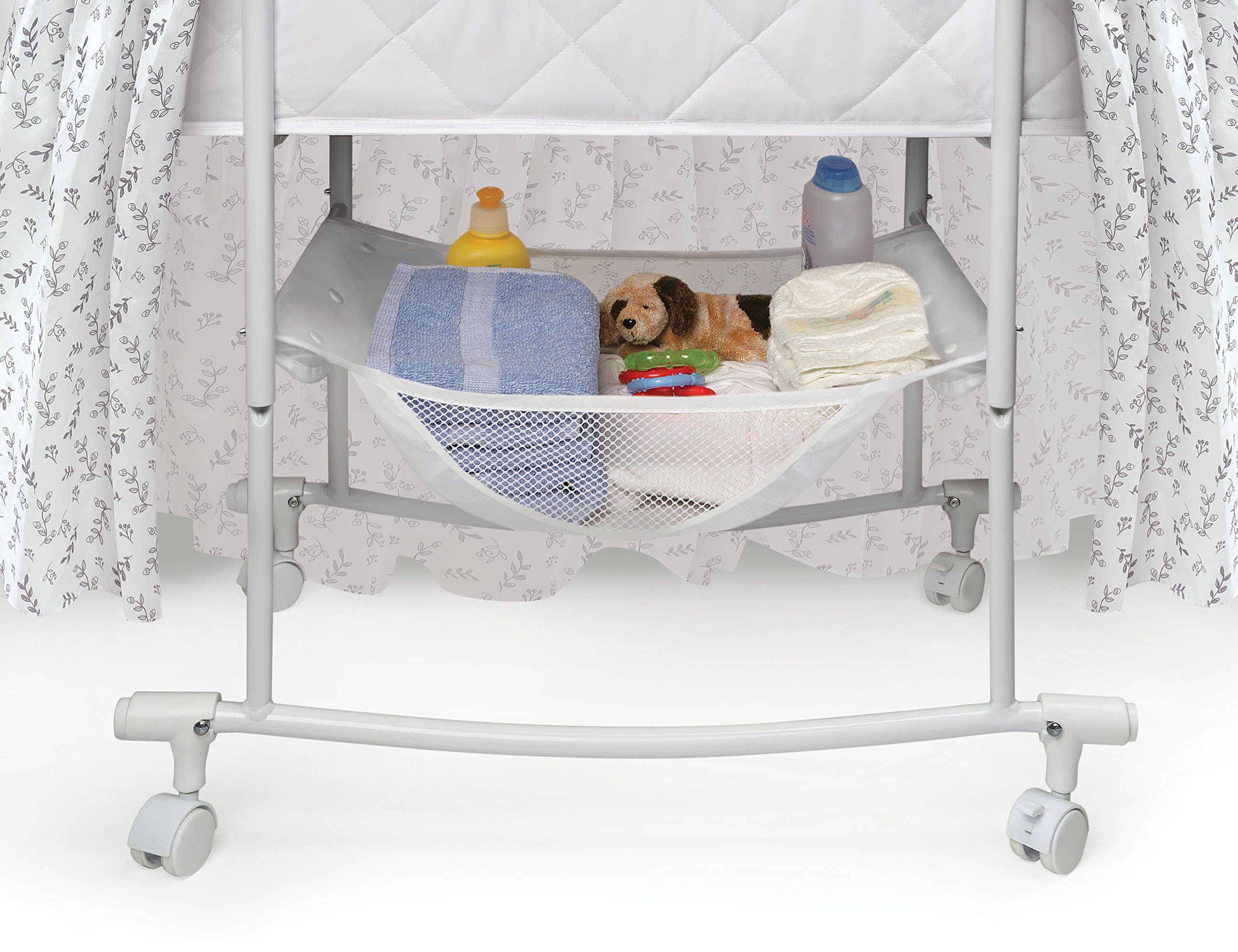 Badger Basket Wishes Rocking Baby Bassinet - Heirloom Quality Bedside Sleeper with Soft Bedding, Comfortable Pad & Storage Basket - Gray/Leaf Design - Perfect for Nursery, Bedroom & Travel Use