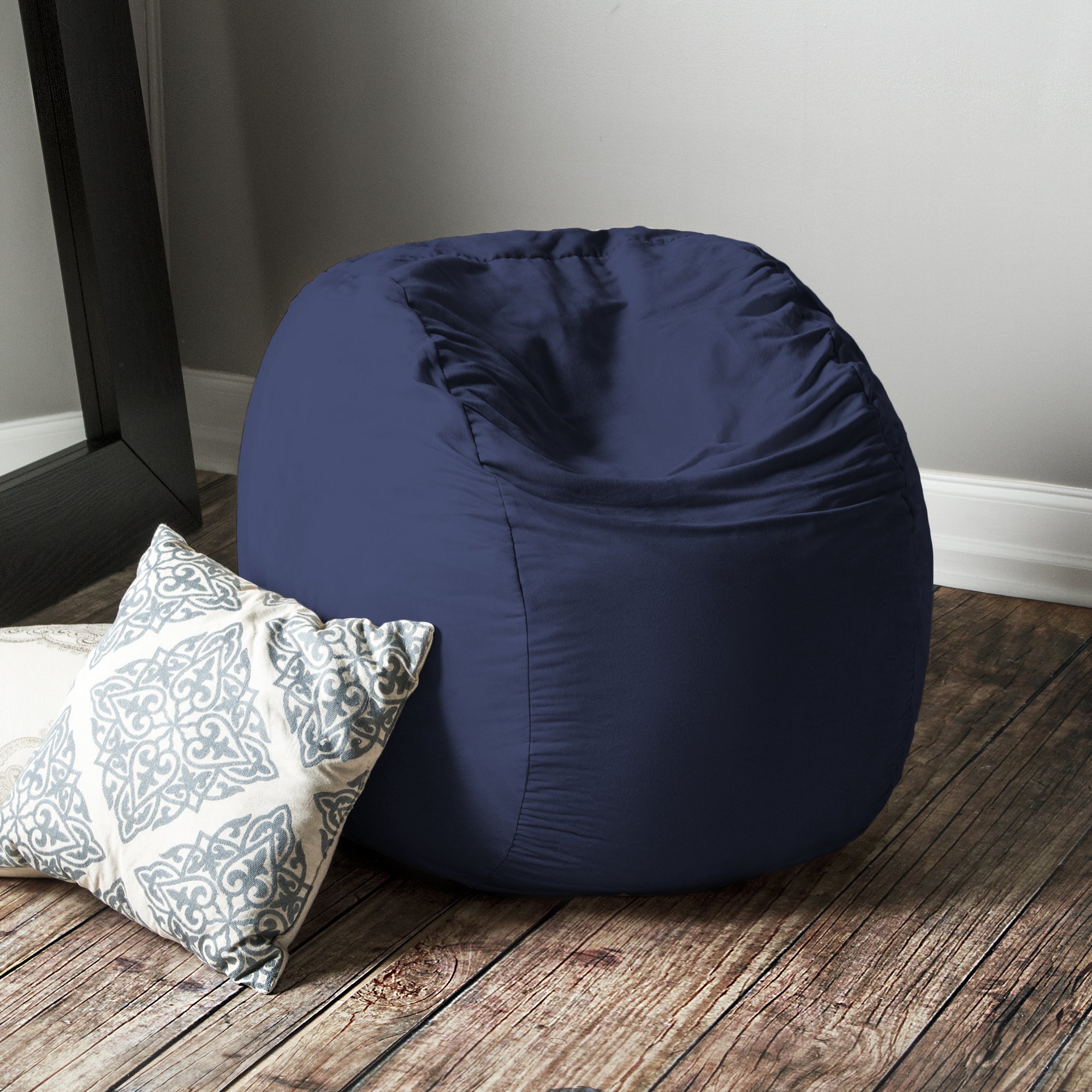 Jaxx Saxx 3 Foot Navy Blue Bean Bag Chair with Removable Washable Cover - Perfect for Kids Room, Dorm, Living Room & Game Room Relaxation