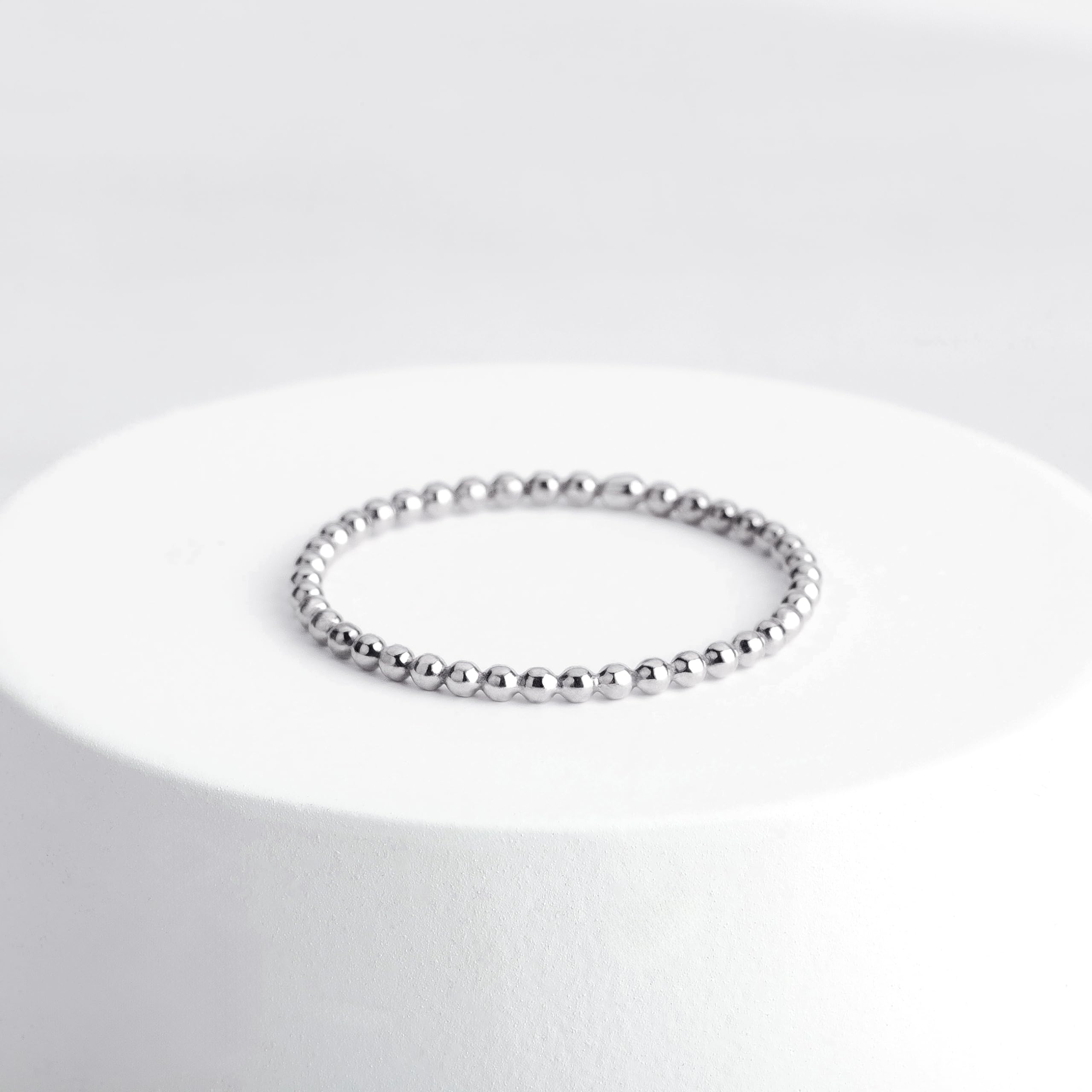 Dot Stacking Ring - Sterling Silver, Gold, or Rose Gold Dotted Beaded Stackable Band - Thin Skinny Midi Ring for Women - Size 2-12 (US) - Perfect for Everyday Wear, Layering & Gift Giving