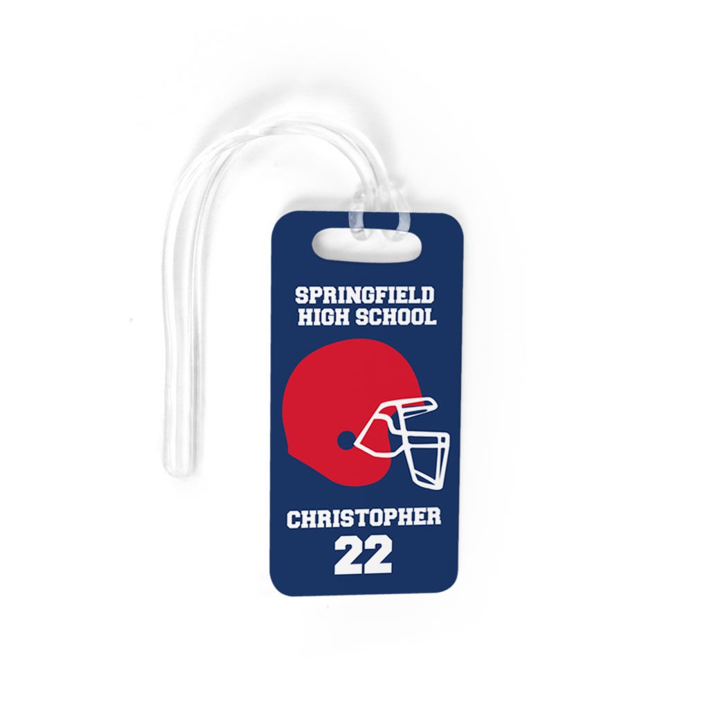 Personalized Football Team Helmet Luggage Tag - Small Navy/Red with Standard Lines - Perfect for Travel, Sports Fans & Team Spirit Accessories