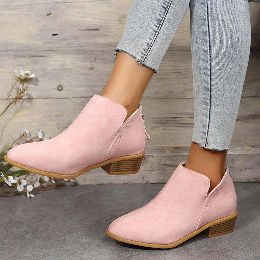 Bkebge Women's Ankle Boots - Low Heel Round Toe Suede Booties | Non-Slip Casual & Hiking Shoes | UK Size 5 Pink | Perfect for Everyday Wear, Office & Outdoor Activities