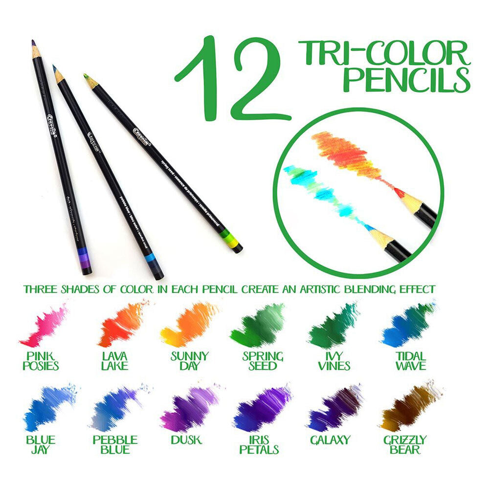 12-Piece Crayola Signature Tri-Color Colored Pencils Set for Kids Ages 9+ - Perfect for School Projects, Art Classes & Creative Drawing at Home