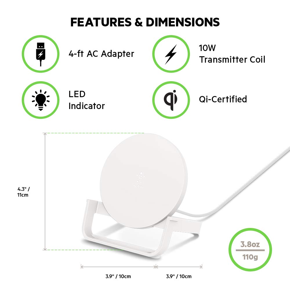 Belkin Boost Up 10W Wireless Charging Stand - Fast Qi-Certified Charger for iPhone, Samsung, AirPods | Perfect for Home, Office & Nightstand Charging