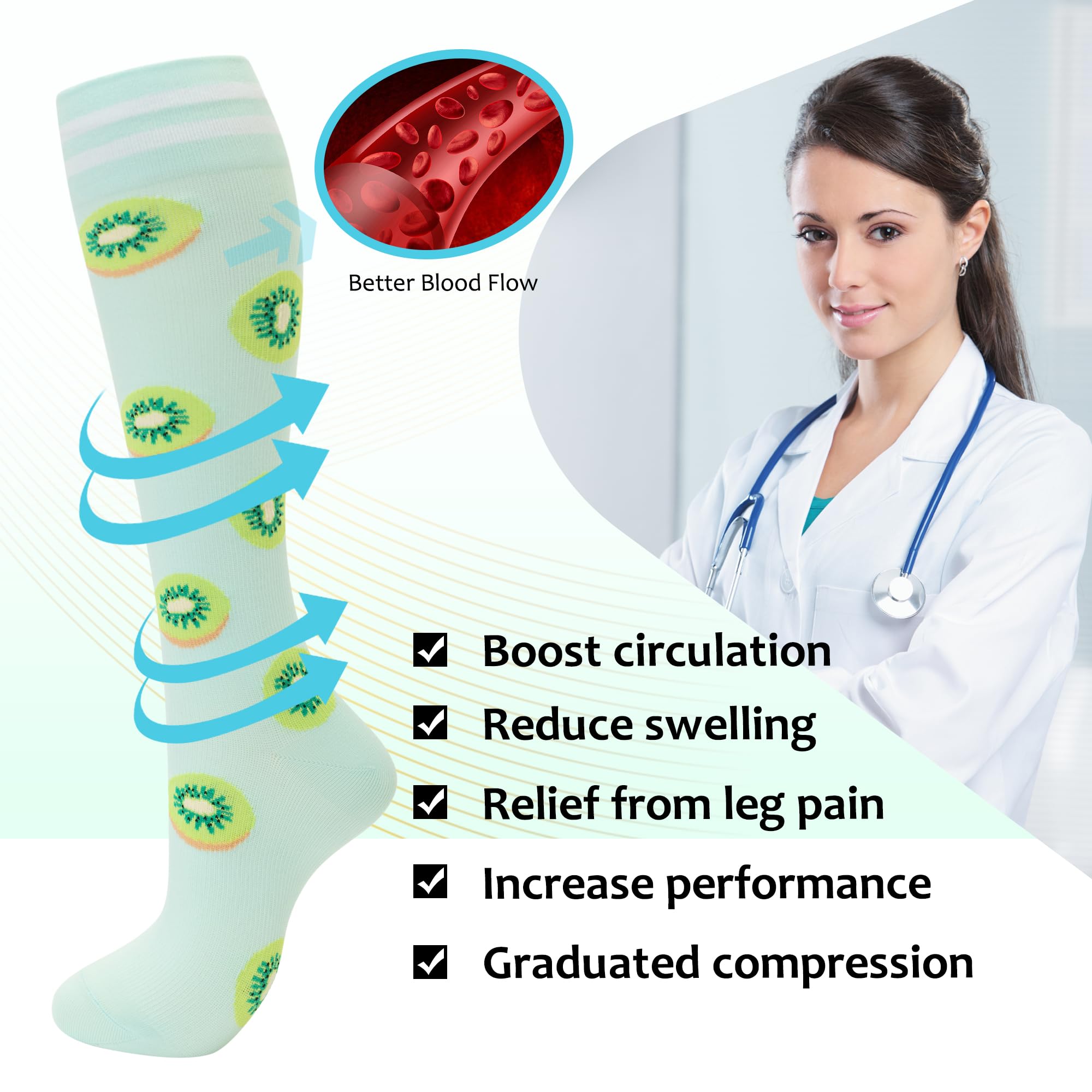 Fenglaoda Compression Socks for Women & Men - 6 Pairs Medical Grade Support Socks for Circulation, Nurses, Running, Travel & Long Flights - Improve Blood Flow & Reduce Swelling for Active Lifestyles