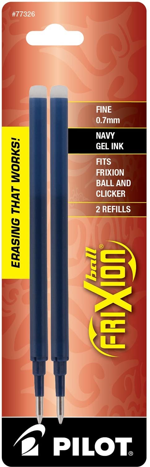 Pilot FriXion Ball 0.7mm Fine Point Gel Ink Refills - 2 Pack Navy Blue Erasable Pen Refills for Smooth Writing | Perfect for School, Office & Note-Taking