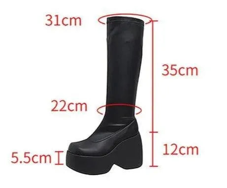 Women's Knee High Platform Wedge Boots - Chunky Heel Ankle Booties for Fall & Winter | Fashionable Comfort Shoes for Casual Outfits, Date Night & Office Wear