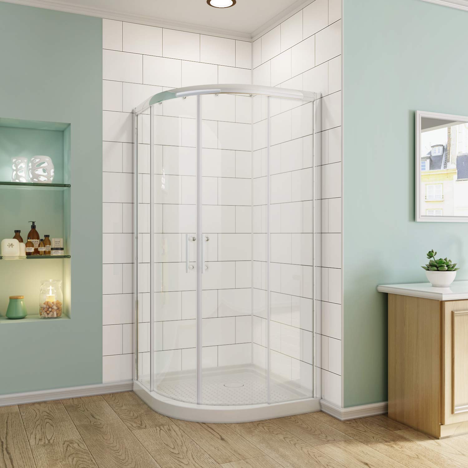 Acrylic Corner Shower Pan 38x38x3 Inches with Drain - White Bathroom Shower Base for Small Space & Modern Bathroom Renovation