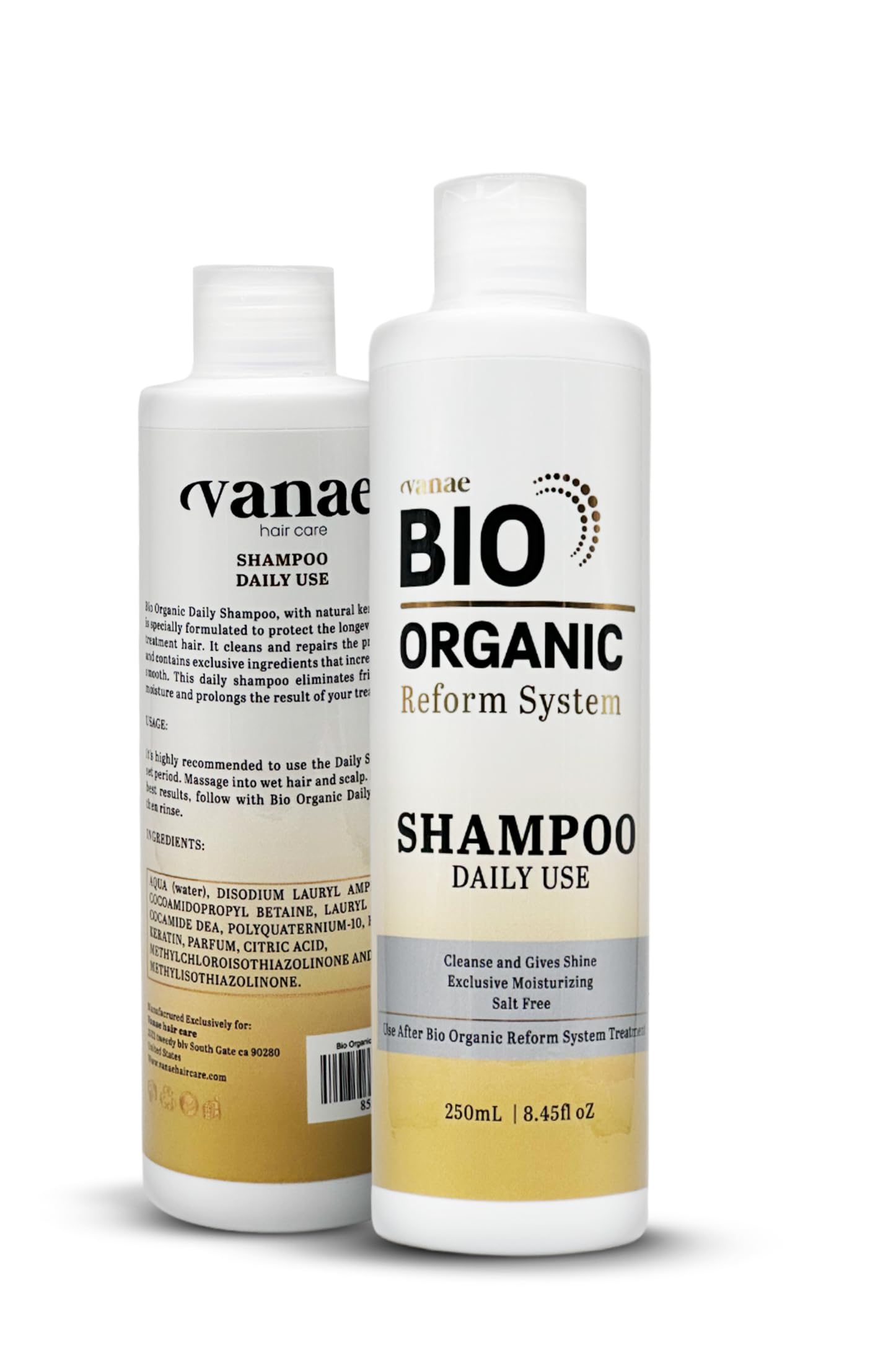 Vanae Bio Organic Daily Shampoo - Sulfate-Free & Chemical-Free for Sensitive Scalps & All Hair Types - Natural Moisturizing Hair Care - Gentle Daily Cleansing for Dry, Damaged & Color-Treated Hair - Perfect for Home & Salon Use