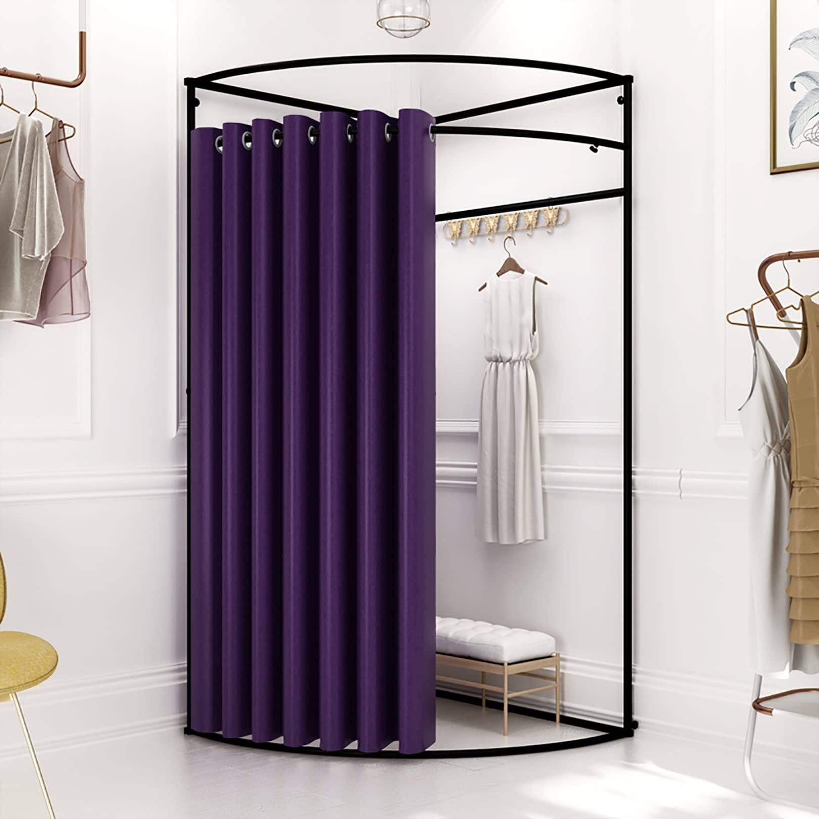 Portable Changing Room with Metal Frame - Privacy Dressing Room for Mall & Office Use, Includes Shading Curtain, Hanging Rod & Hooks | Perfect for Clothing Stores, Home Try-Ons & Event Spaces