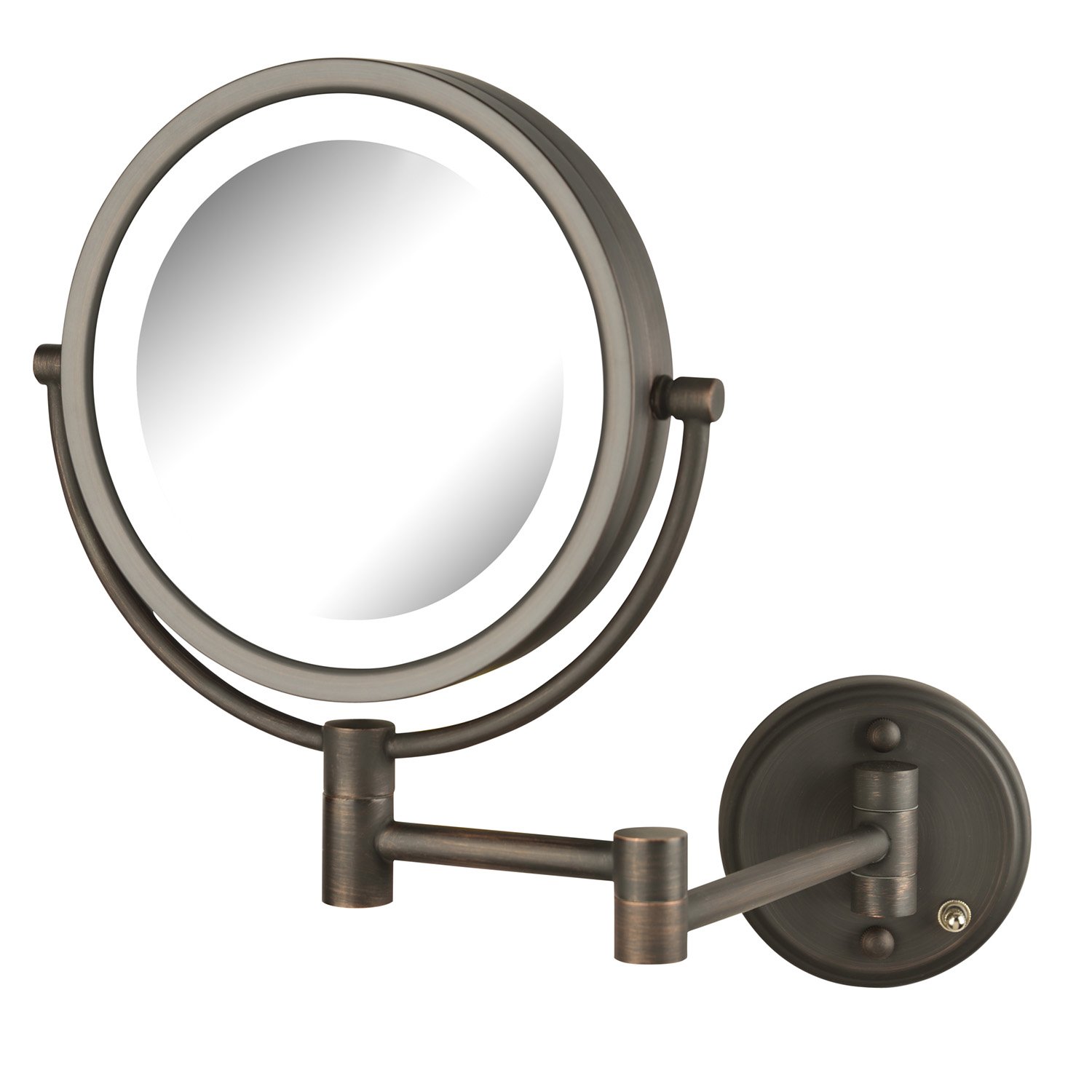 JERDON Wall-Mounted LED Makeup Mirror with 8X Magnification - Bronze Finish Vanity Mirror with Adjustable Lights for Perfect Makeup Application (Model HL88BZL) - Ideal for Home Bathroom, Dressing Room & Professional Salon Use