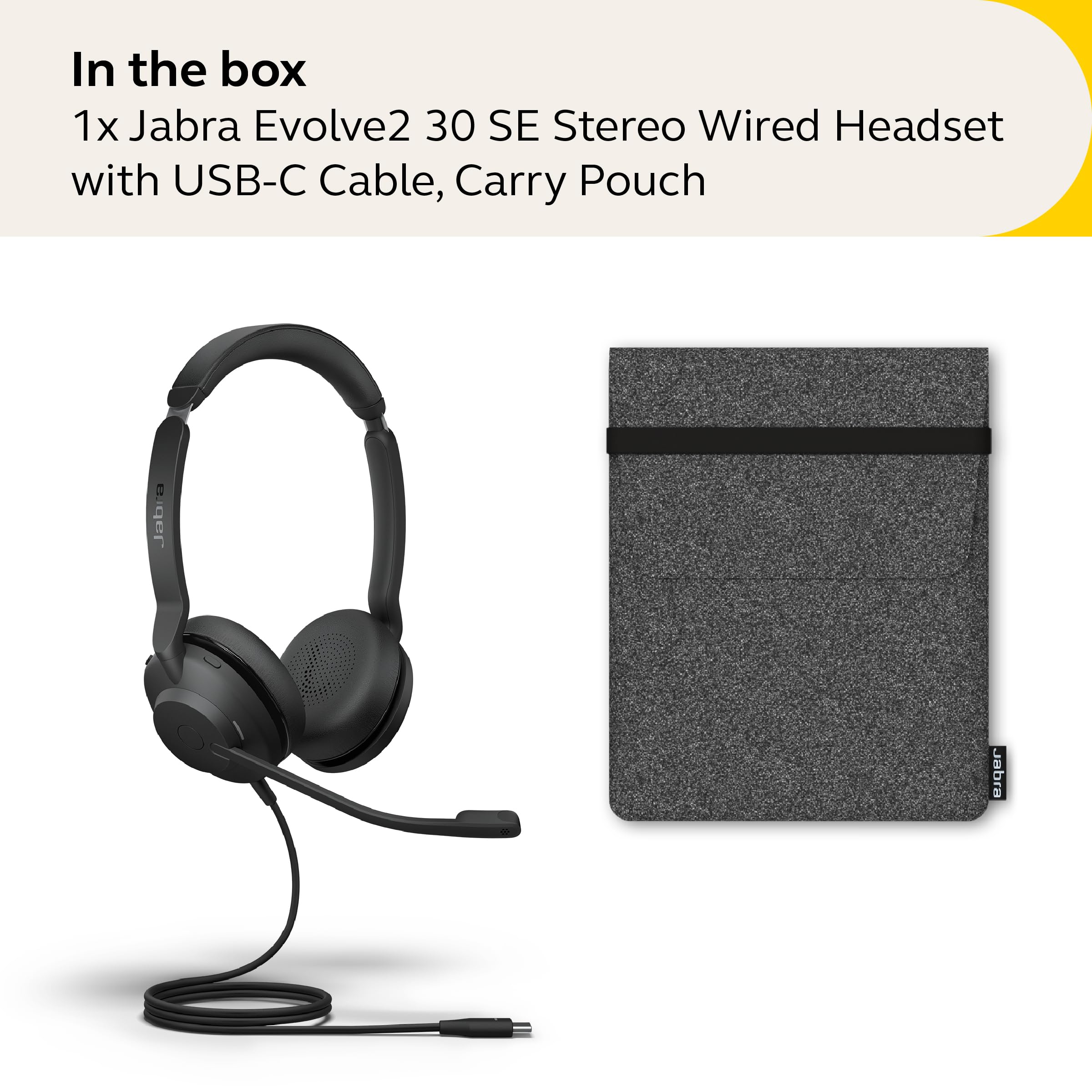 Jabra Evolve2 30 SE Wired Stereo Noise-Cancelling Headset with 2-Mic Call Technology & USB-C Cable - Compatible with Zoom, Google Meet, Microsoft Teams & UC Platforms - Black - Perfect for Remote Work, Online Meetings & Office Use