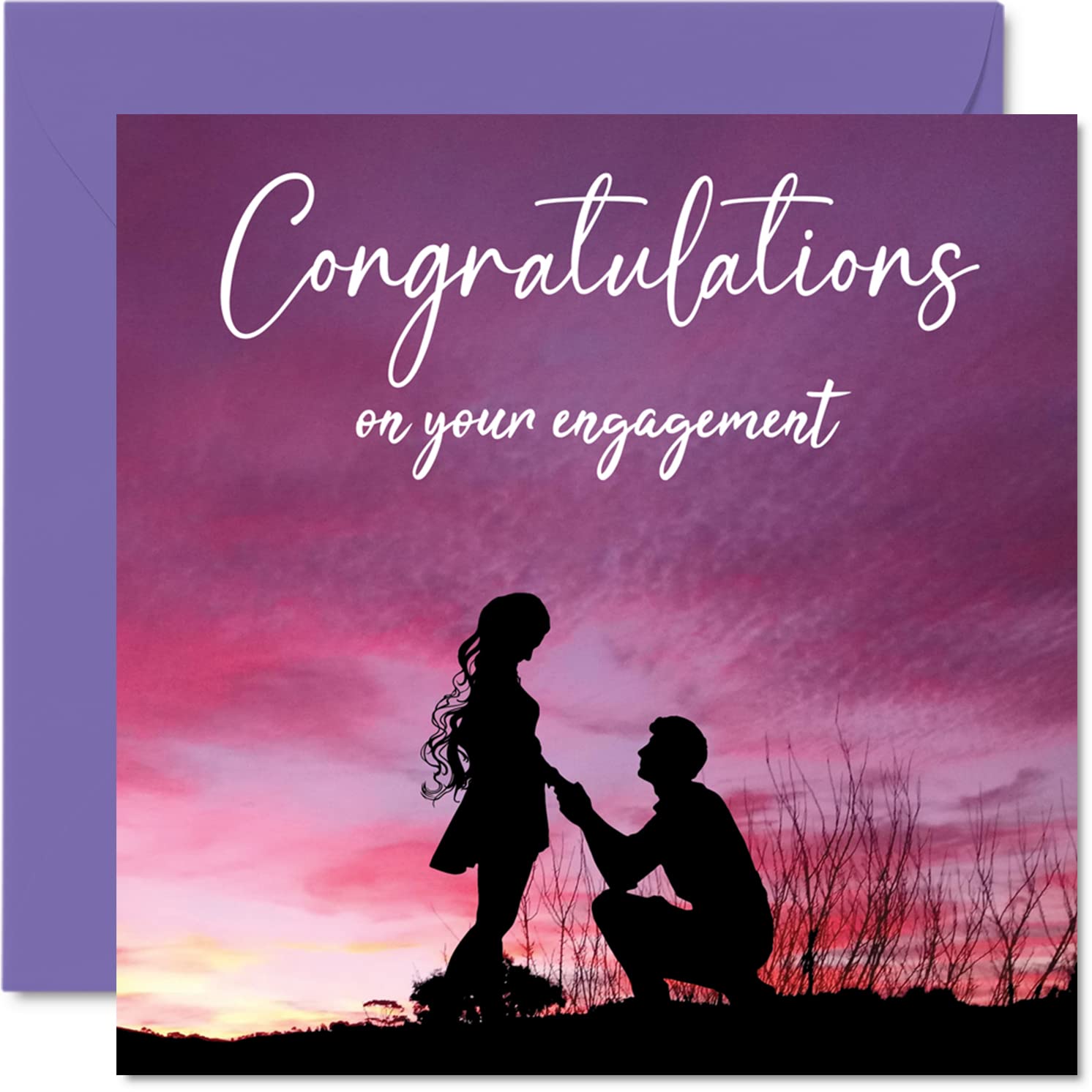 Romantic Engagement Cards for Couples - Elegant Silhouette Design - Congratulations & Wedding Greeting Cards (145mm) - Perfect for Fiancé/Fiancée, Anniversaries & Special Occasions