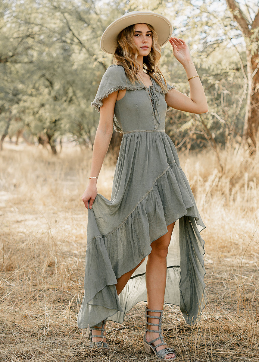 Elegant Irina Maxi Dress in Neutral Green - Flowy Long Dress for Women, Perfect for Summer, Beach, Weddings & Special Occasions
