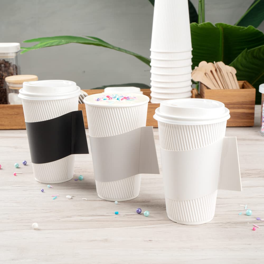 Restpresso 1000 Disposable Hot Coffee Cup Sleeves with Handle - Fits 12oz, 16oz & 20oz Cups | Gray Paper Coffee Jackets for Takeout, Cafes & Office Break Rooms (Cups Sold Separately)
