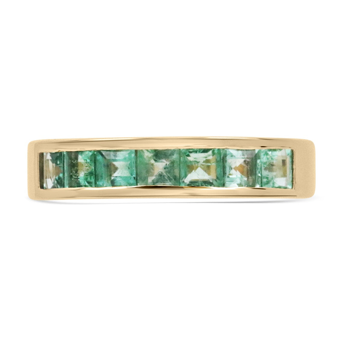 14K Gold Men's Emerald Princess Cut Wedding Band Ring - 1.40tcw Genuine Spring Green Gemstone for Engagement, Anniversary & Special Occasions