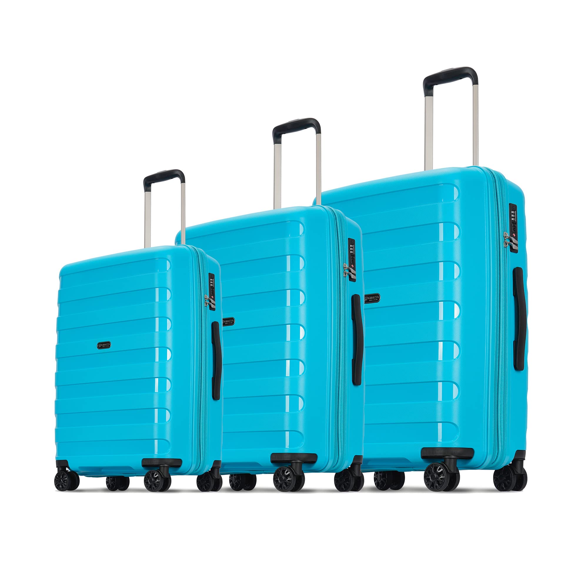 Expandable 3-Piece PP Luggage Set with Spinner Wheels & TSA Lock - 20/24/28 Inch Suitcases in Lake Blue | Perfect for Family Travel, Business Trips & International Vacations