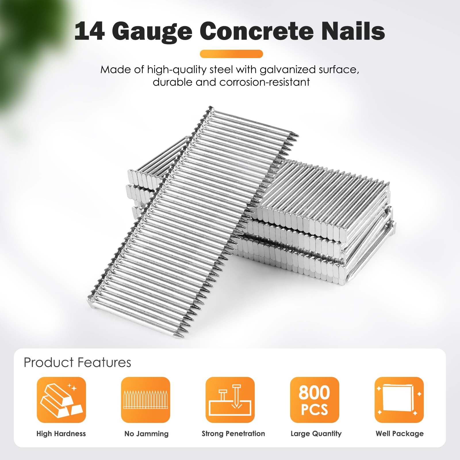 14 Gauge 3/4-Inch (18mm) Concrete Nails 800PCS/Box - Heavy Duty T Nails for Truss Building, Construction Framing, Concrete Nailing & DIY Projects | Perfect for Wood to Concrete Fastening, Roofing, and Structural Framing