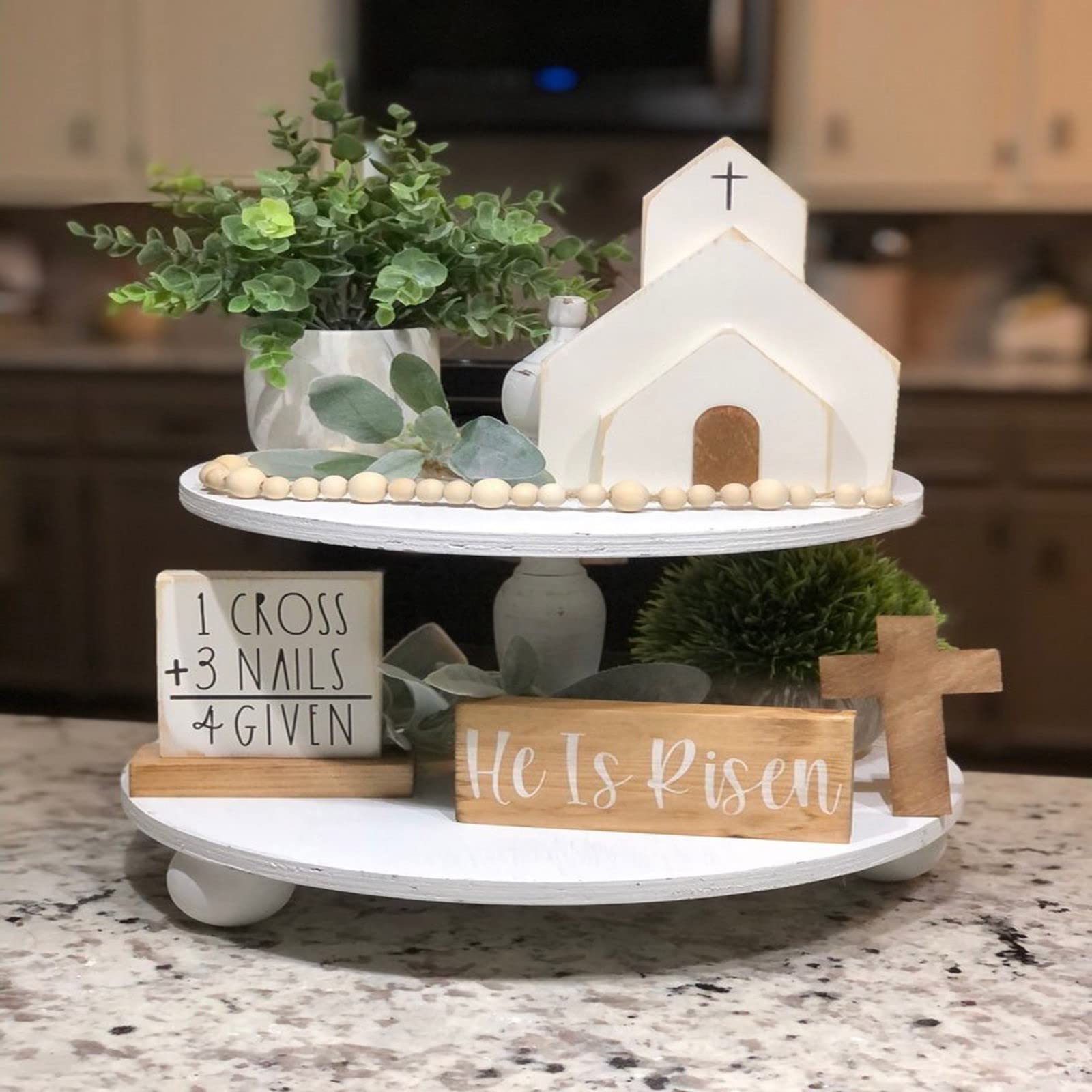3D Mini Wooden Bunny Signs Easter Tiered Tray Decor - Rustic Wooden Easter Decorations for Home, Office & Party - Perfect for Spring Centerpieces, Holiday Tablescapes & Farmhouse Style Decor