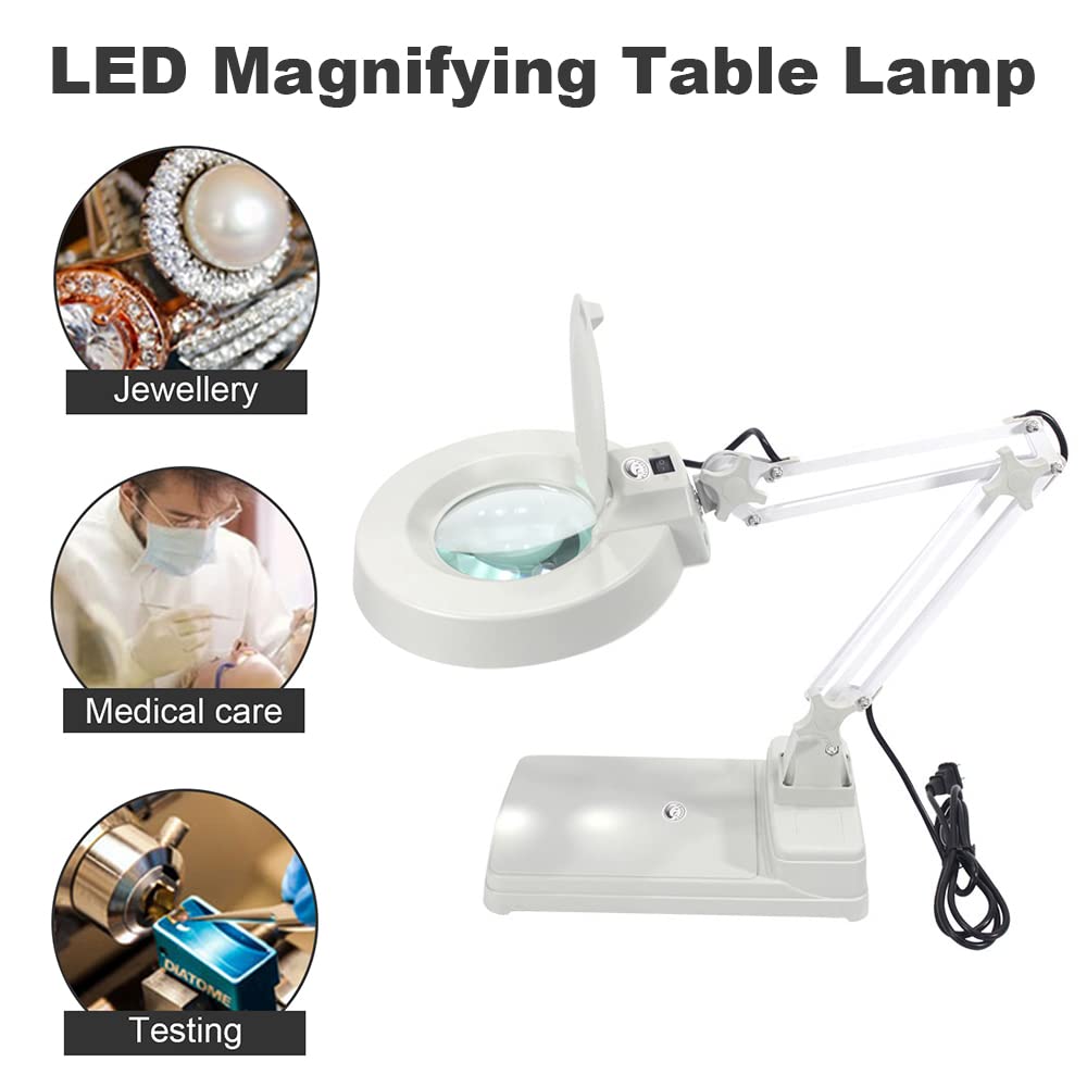 TOPCHANCES 110V 20X Magnifying Glass with LED Light - Adjustable Clip-On Desk Lamp for PCB Repair, Jewelry Making, Reading & Crafts | Foldable Optical Magnifier for Hobbyists & Professionals