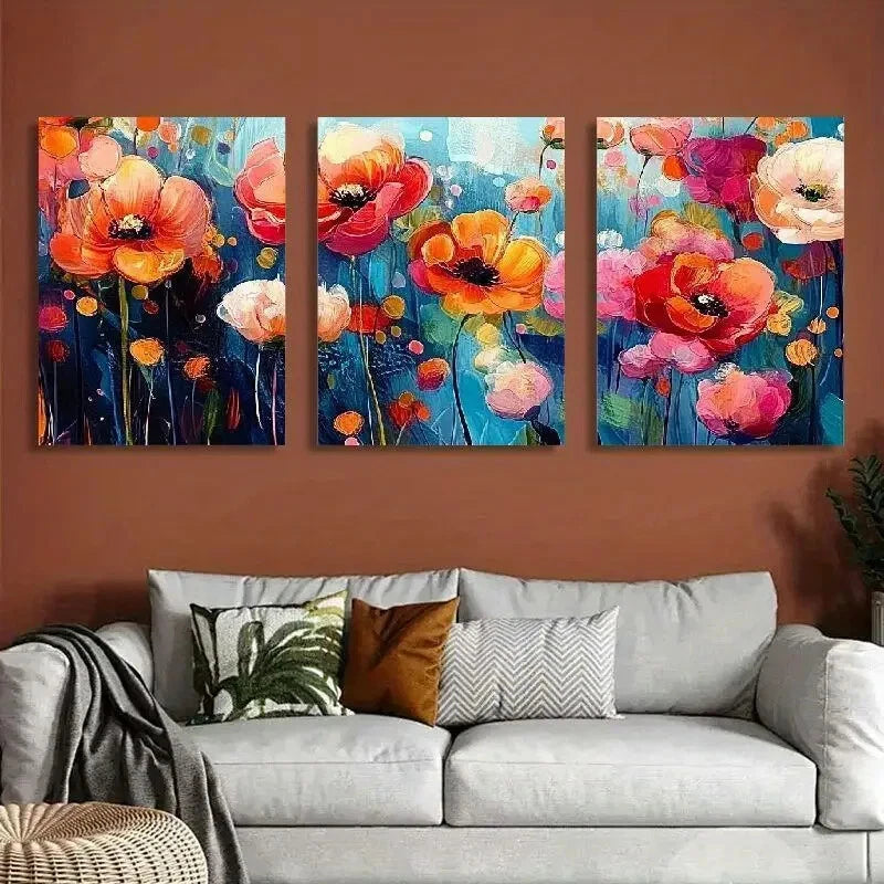 3-Piece Vibrant Poppy & Daisy Floral Wall Art Set - Framed Canvas Paintings 50x70cm - High Quality Print - 100% Australian Made - Ready to Hang - Perfect for Living Room, Bedroom & Office Decor