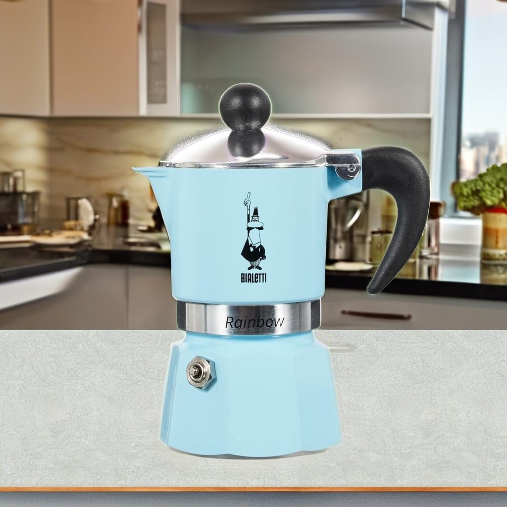 Bialetti 5041 Rainbow Stovetop Espresso Maker - 6 Cup Italian Moka Pot in Light Blue | Perfect for Home Coffee Brewing & Kitchen Decor