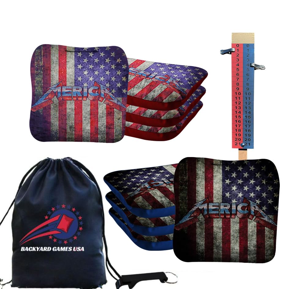BackYardGamesUSA Professional Cornhole Bags Set of 8 - Regulation Tournament Grade Slick & Stick Bean Bags for Outdoor Games, Tailgating, Backyard Parties & Competitive Play