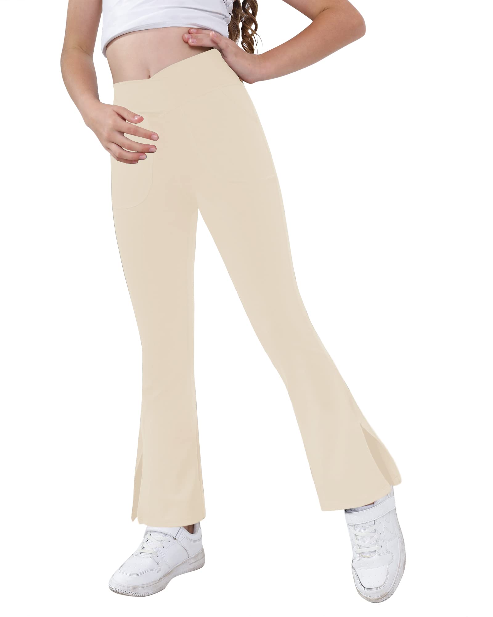 **Teen Girls Bootcut Yoga Pants - Kids Active Flare Leggings with Pockets & Split Hem - Perfect for Dance, Workouts & Casual Wear**