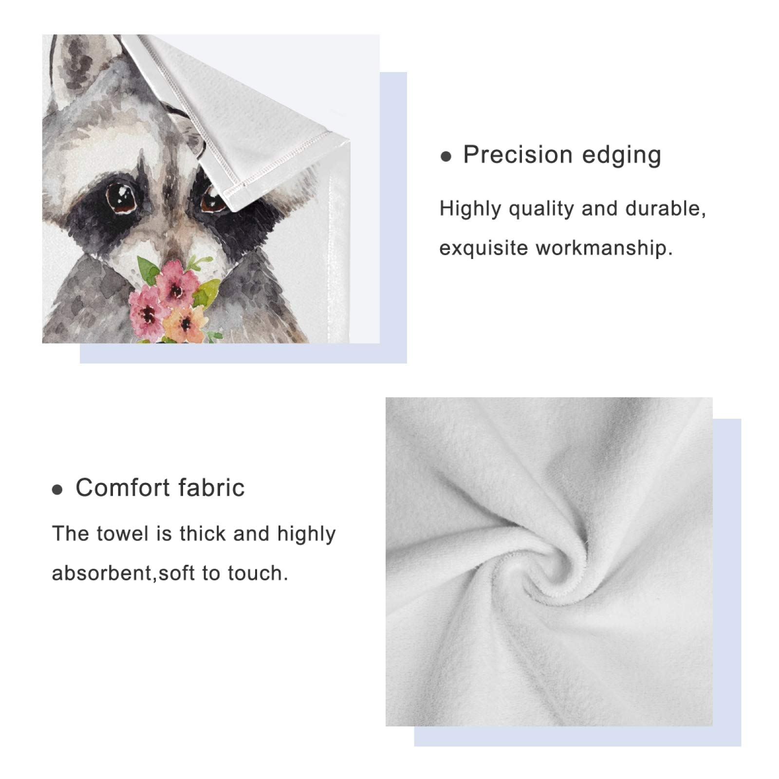 Soft Absorbent Watercolor Raccoon Baby Bath Towel Set - 3 Pieces (Bath Towel, Hand Towel, Washcloth) for Nursery, Spa, Hotel & Beach | Floral Animal Print Baby Shower Gift