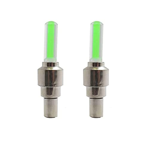 2X Green LED Tire Valve Caps - Glowing Motorcycle Lights for Night Riding