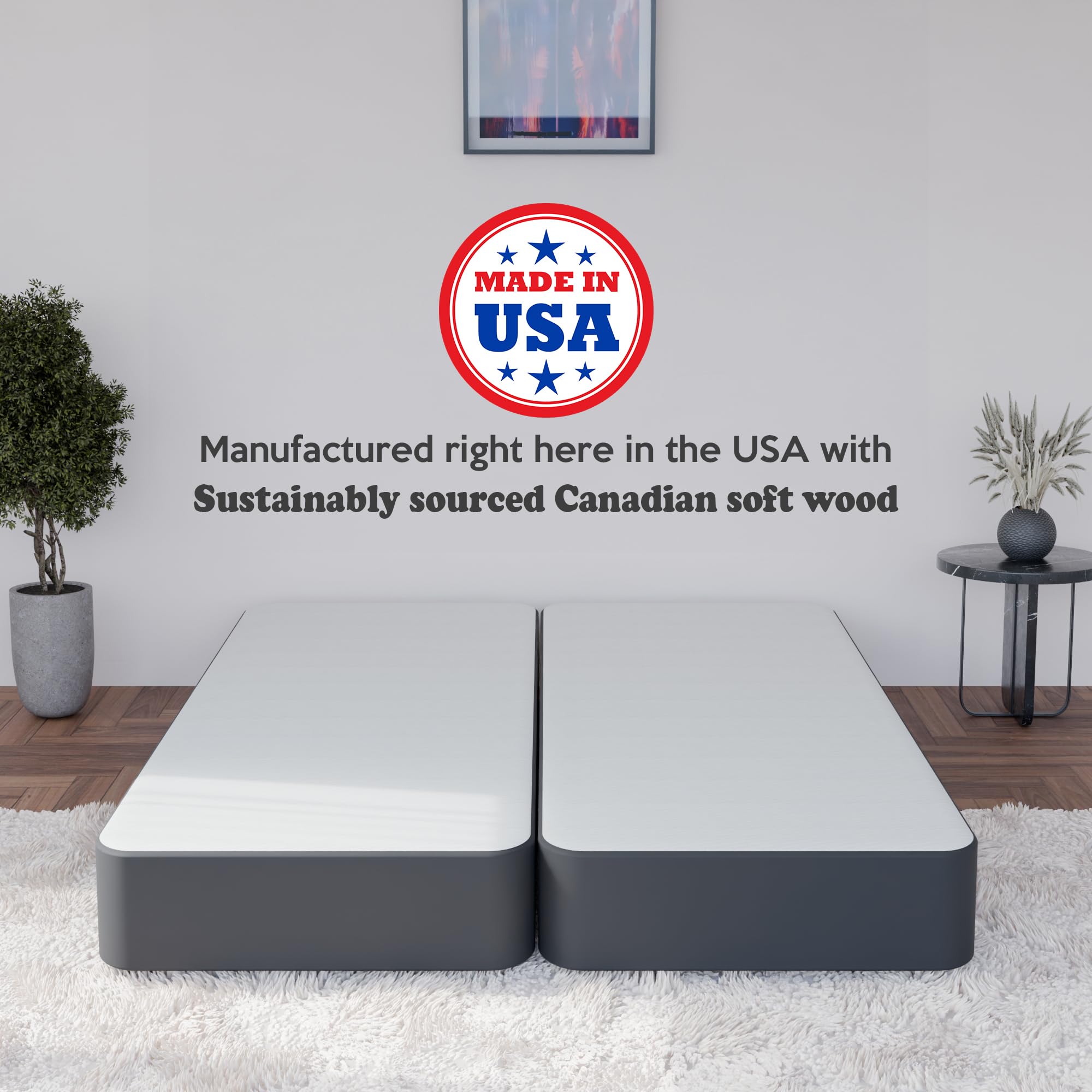 Greaton 4-Inch Sturdy Box Spring for Full Mattress Support - Durable Natural Wood Foundation, Fully Assembled (Black) - Perfect for Bedroom, Guest Room & Dormitory Support