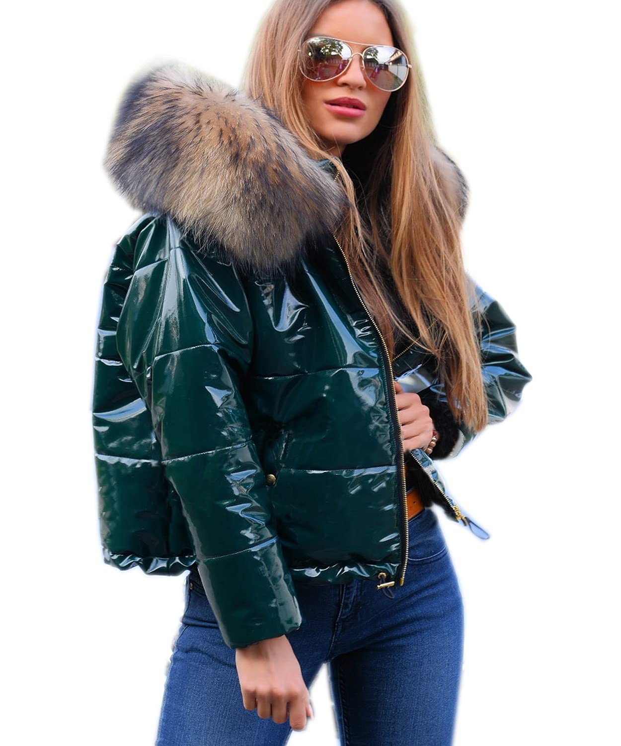 Aox Women's Winter Faux Fur Hooded Down Jacket - Warm Thickened Slim Overcoat for Cold Weather | Outdoor Activities & Daily Wear