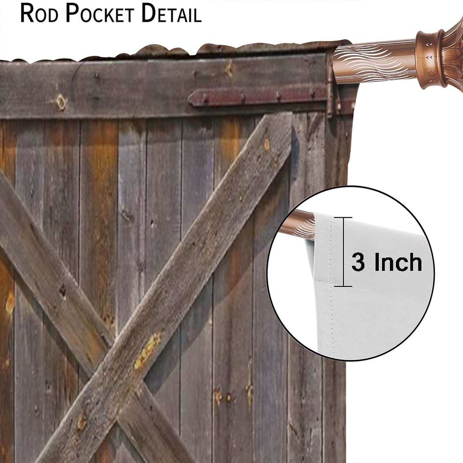 Rustic Wooden Barn Door Curtains 42x63in for Boys Room & Living Room Decor