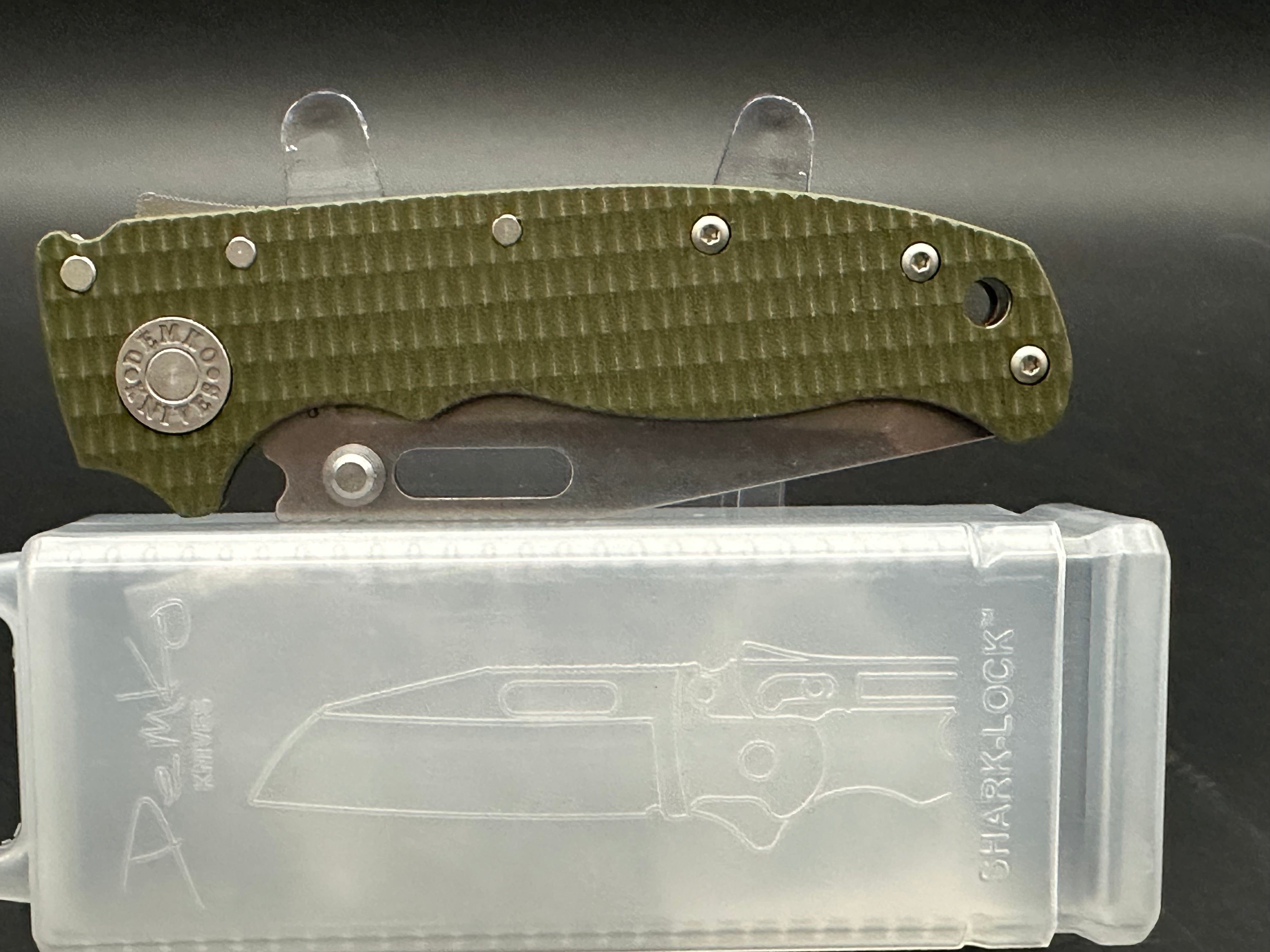 Demko AD 20.5 Folding Knife - CPM 3V Tanto Stonewashed Blade, OD Green G10 Handle - EDC Tactical Knife for Outdoor Camping, Hunting & Survival Gear