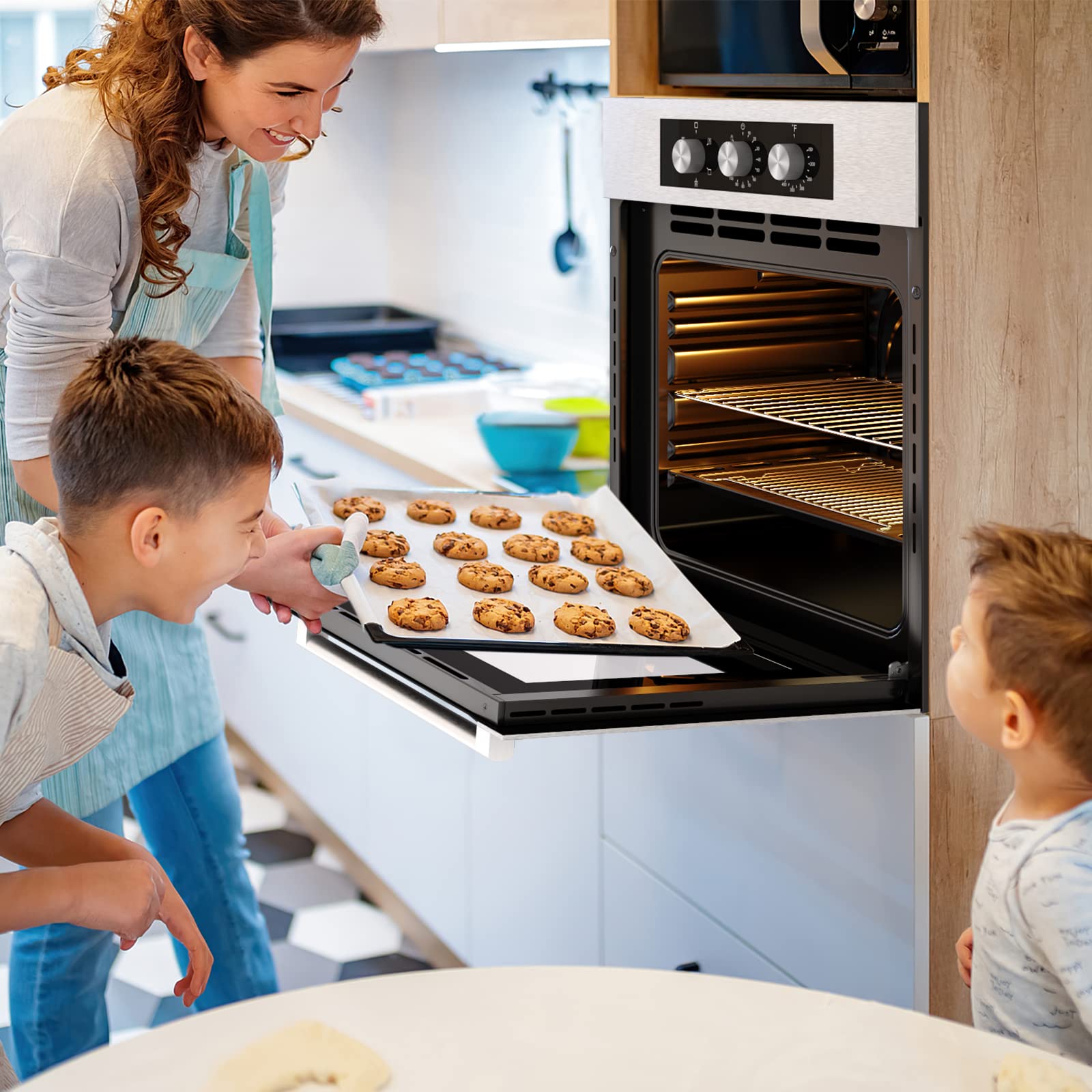 COSTWAY 24 Inch Built-In Electric Wall Oven - 2300W Stainless Steel Single Oven with 2.47 Cu.Ft Capacity, 5 Cooking Modes & 360° Hot Air Circulation - Perfect for Baking, Roasting, and Family Cooking in Modern Kitchens