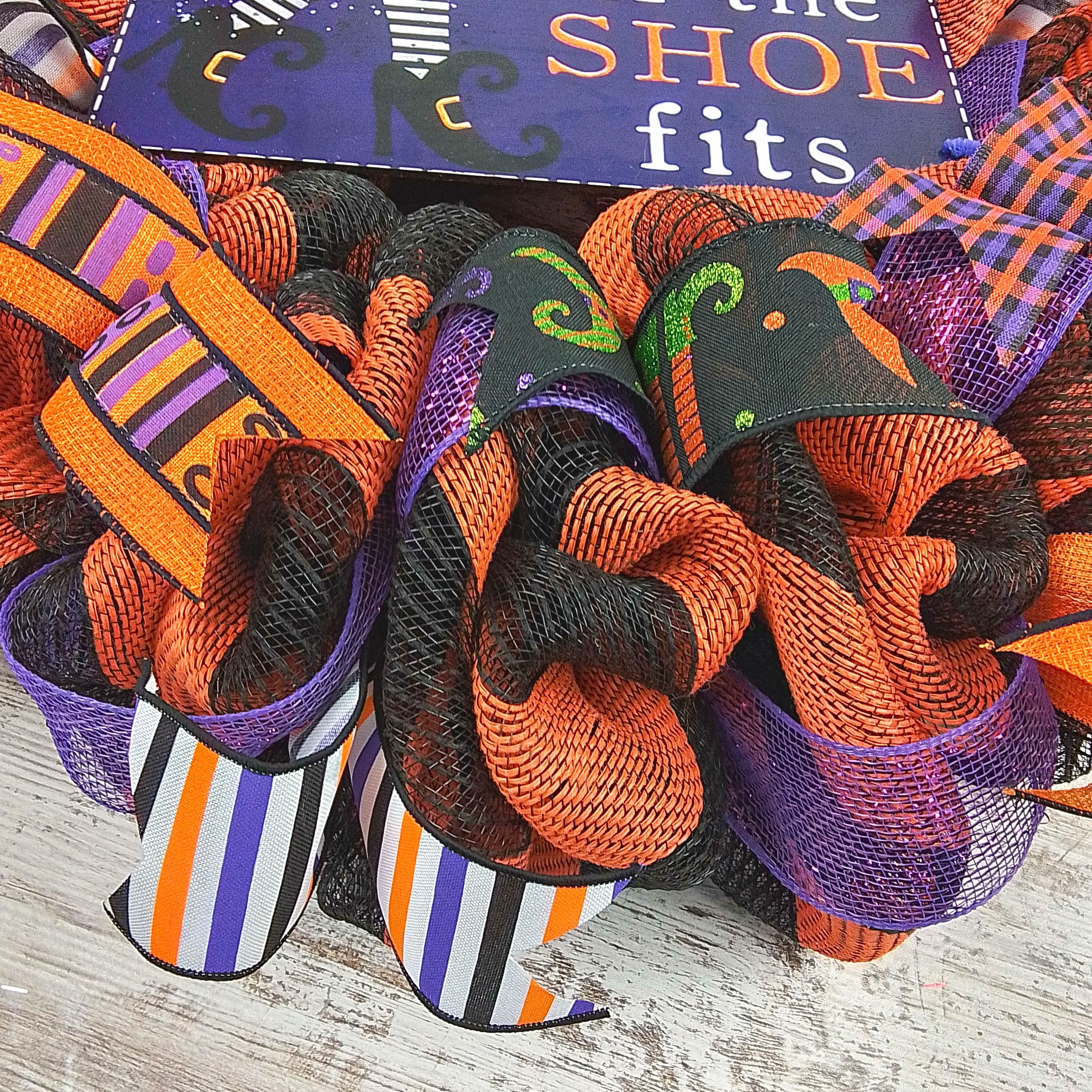 Witch Halloween Wreath for Front Door - Black, Orange & Purple Mesh Decor | Spooky Seasonal Home Decoration for Halloween Parties & Trick-or-Treat Welcome
